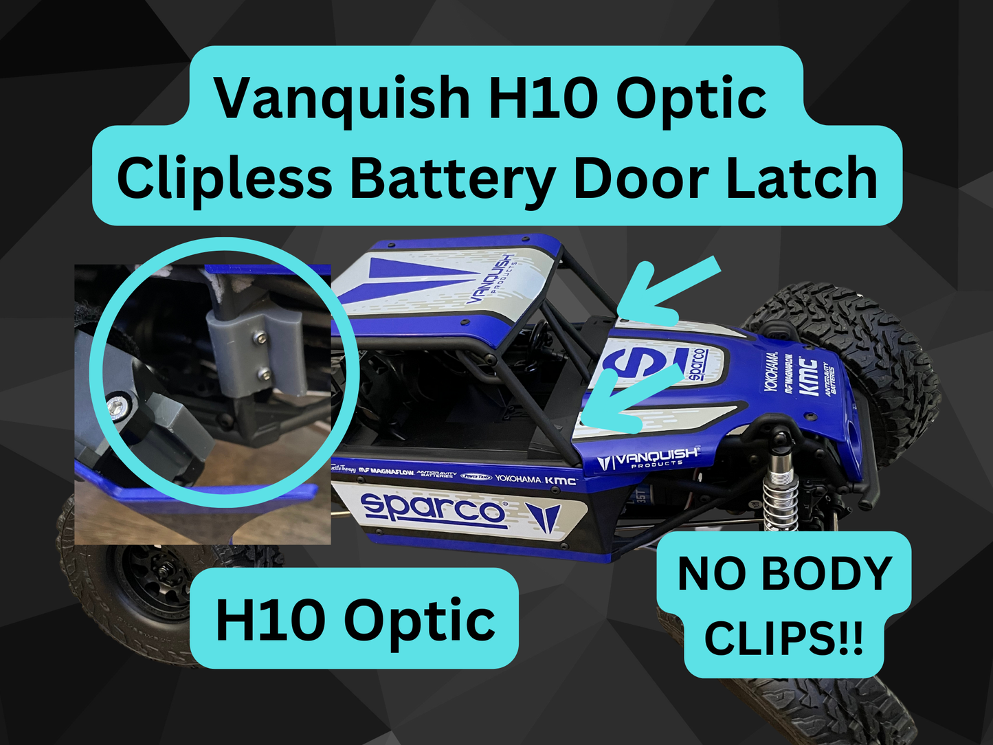 Clipless Battery Door Latch for Vanquish H10 Optic