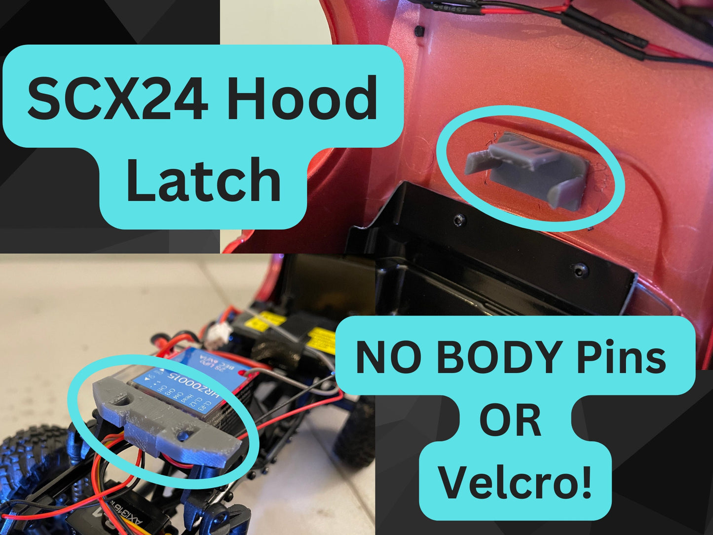 Clipless Hood Latch for SCX24 - Fits Bronco, JLU, Gladiator, Power Wagon, OR C10 and Deadbolt